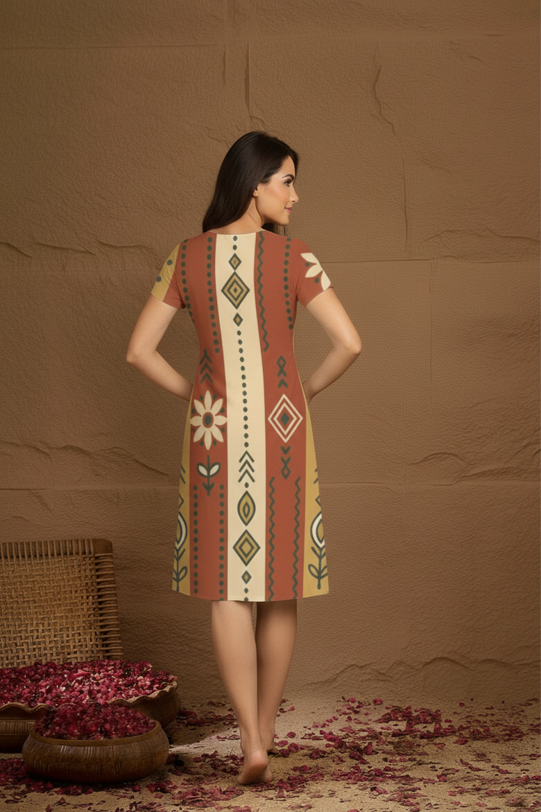 Rust Tribal A-Line Dress – Women | The Desicult
