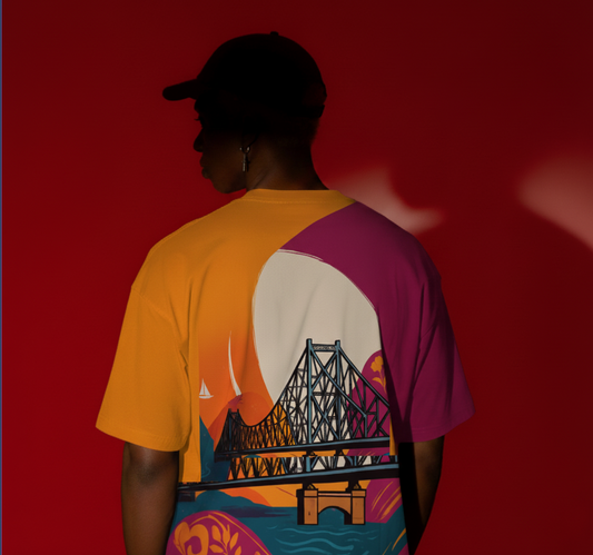 Kolkata Abstract Oversized Tee – Howrah Sunset | The Desicult