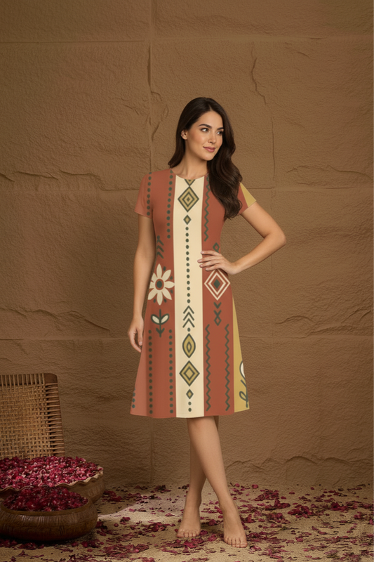 Rust Tribal A-Line Dress – Women | The Desicult