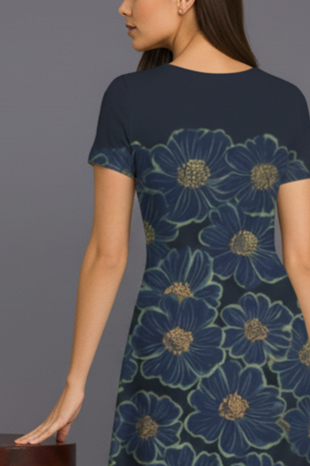 Navy Gold Bloom A-Line Dress – Women | The Desicult